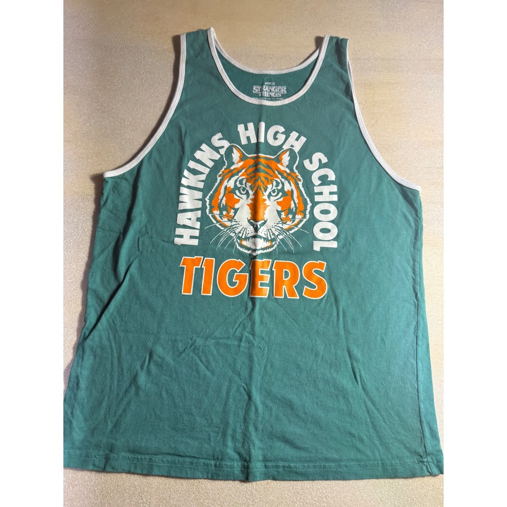 Stranger Things Hawkins High School Tigers Tank Top Green Mens Medium-1021